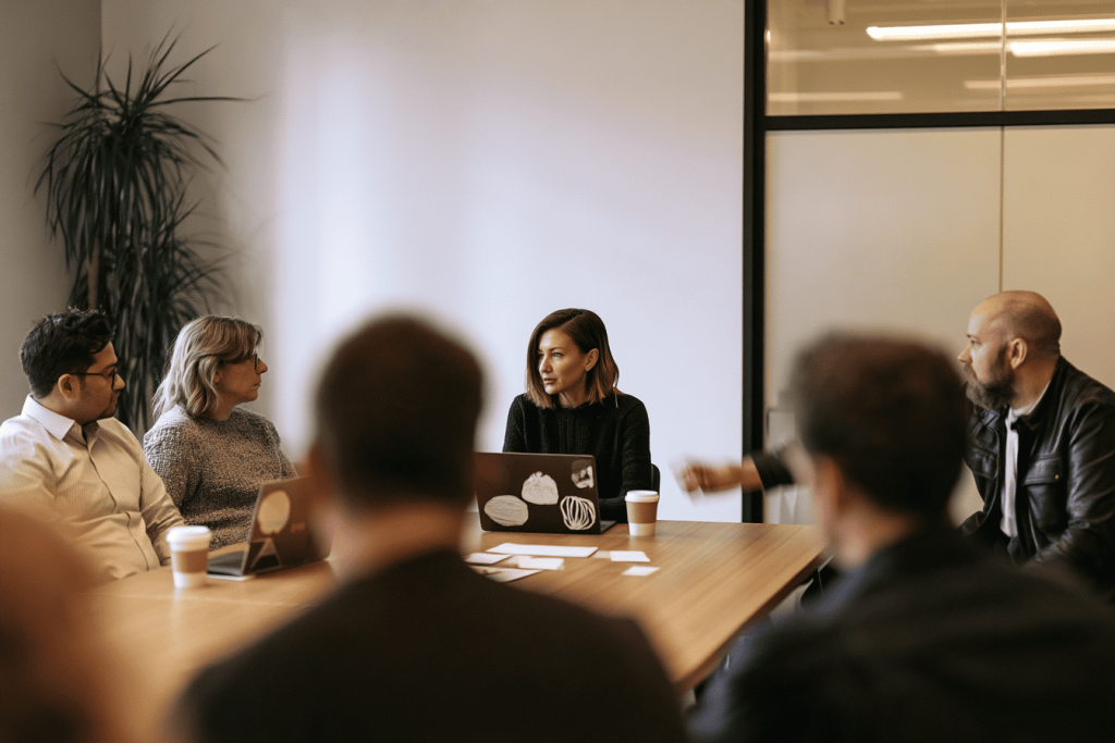 Réunion de brainstorm pour un programme d'employee advocacy dans une startup 