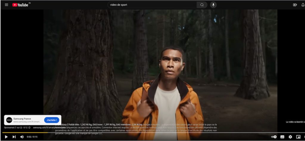 Exemple d'annonce Google sur YouTube
